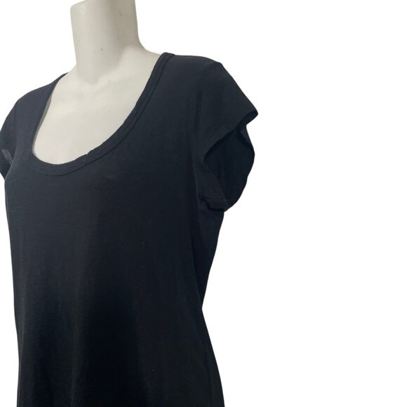 Standard James Perse Scoop Neck Slub Tee Black Sz 3 Womens L Cap Sleeve Shirt - Picture 2 of 6